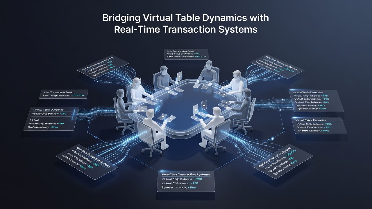 Real-time transactieverwerking gekoppeld aan dynamische virtuele kaarttafels in gaming applicaties