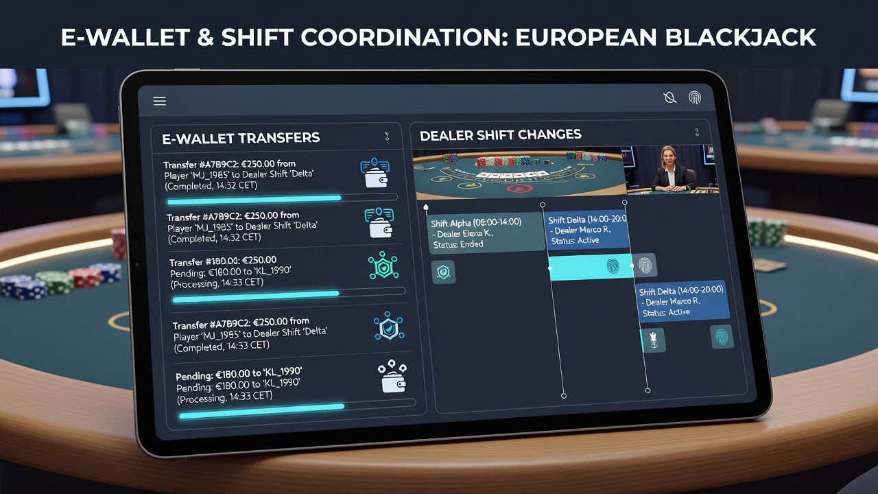 Detailopname van e-wallet bevestigingsscherm tijdens dealer shift in blackjack app