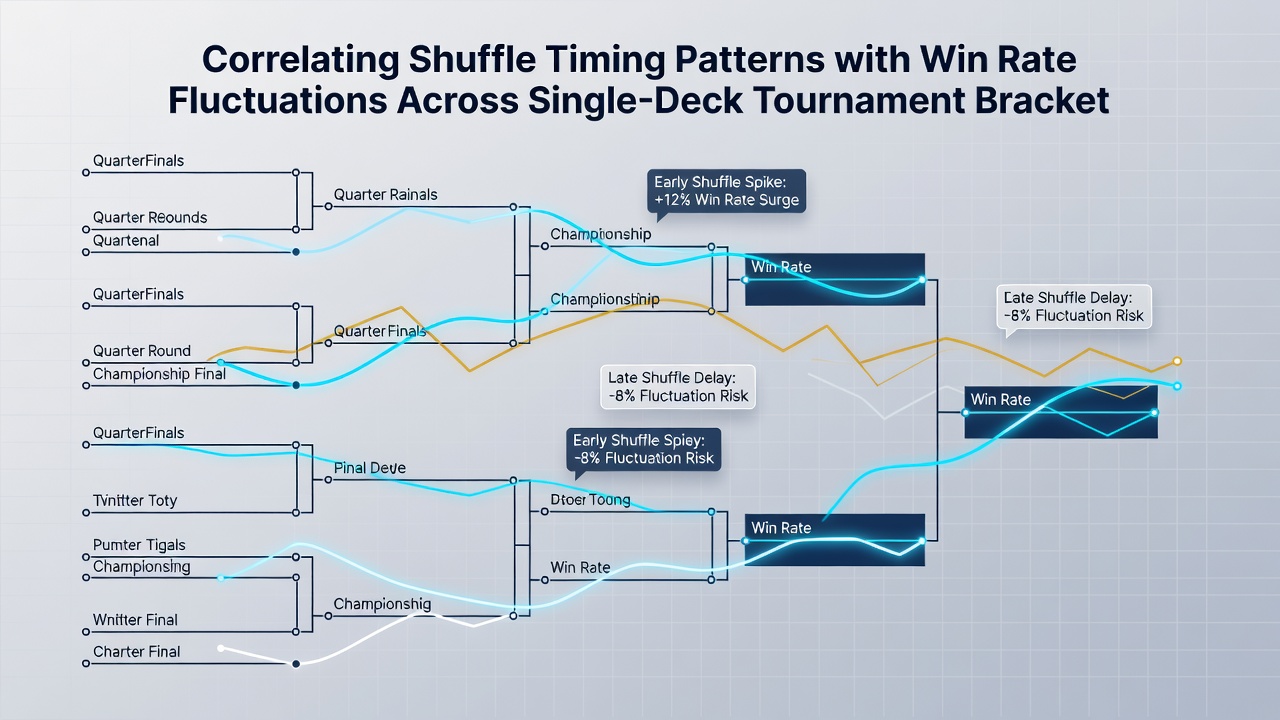 Grafieken die shuffle timing correleren met winrate fluctuaties tijdens single-deck toernooien