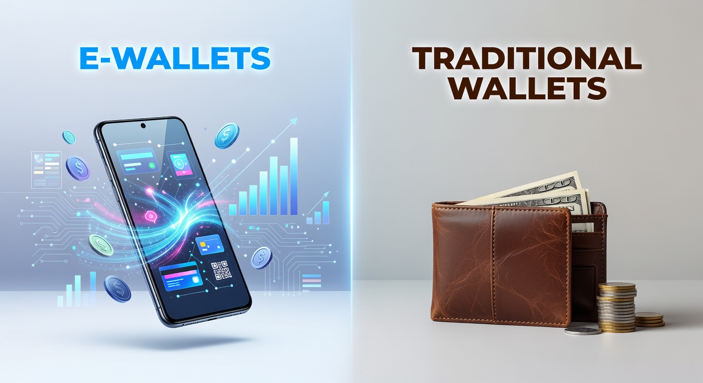 Vergelijking van e-wallet apps en bankpas naast een blackjack tafel op een smartphone scherm, symboliserend snelle betalingen in online casino's