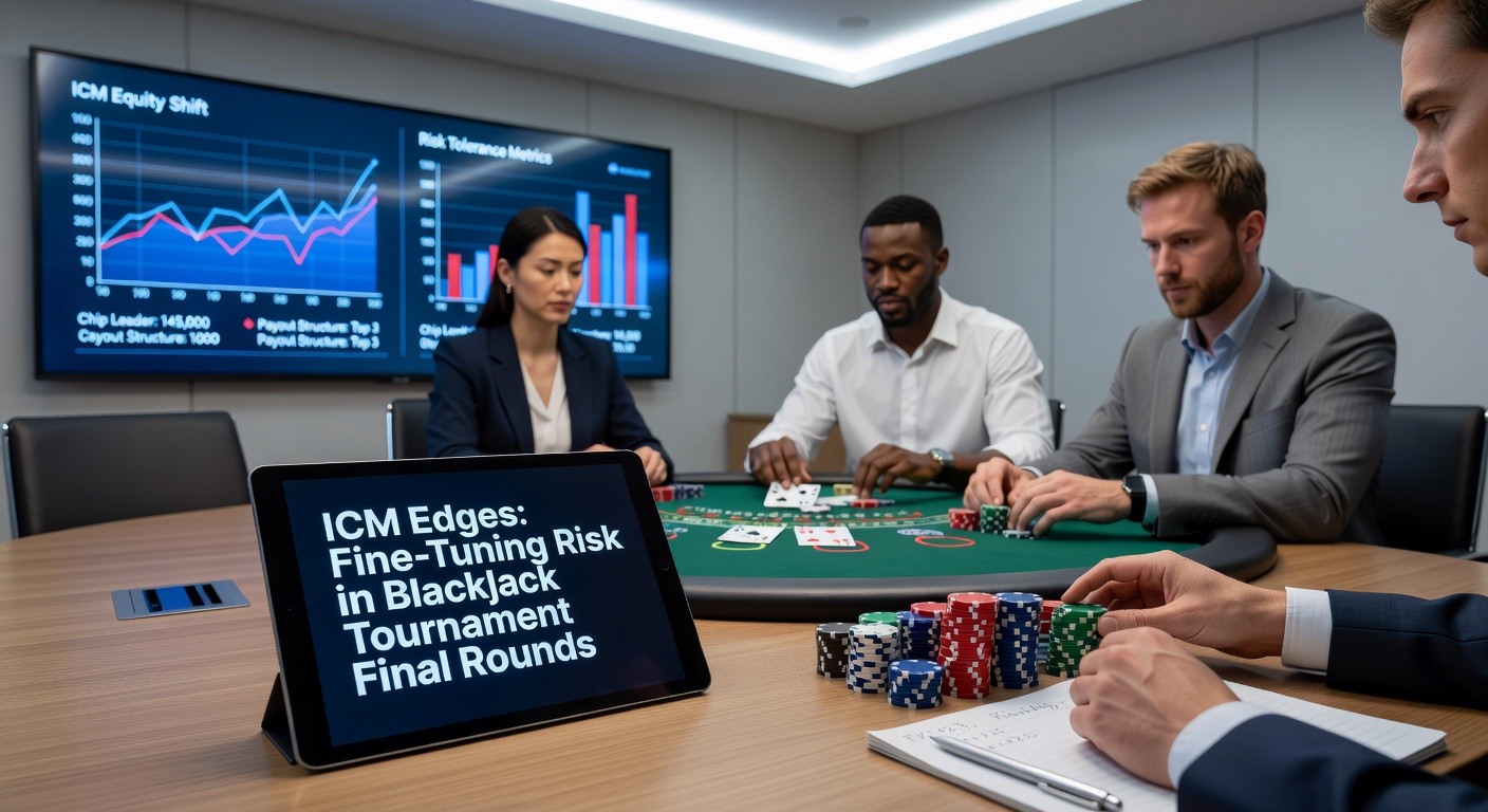 Voorbeeld van een ICM-simulatie op een blackjack final table met drie spelers en hun equity-verdelingen