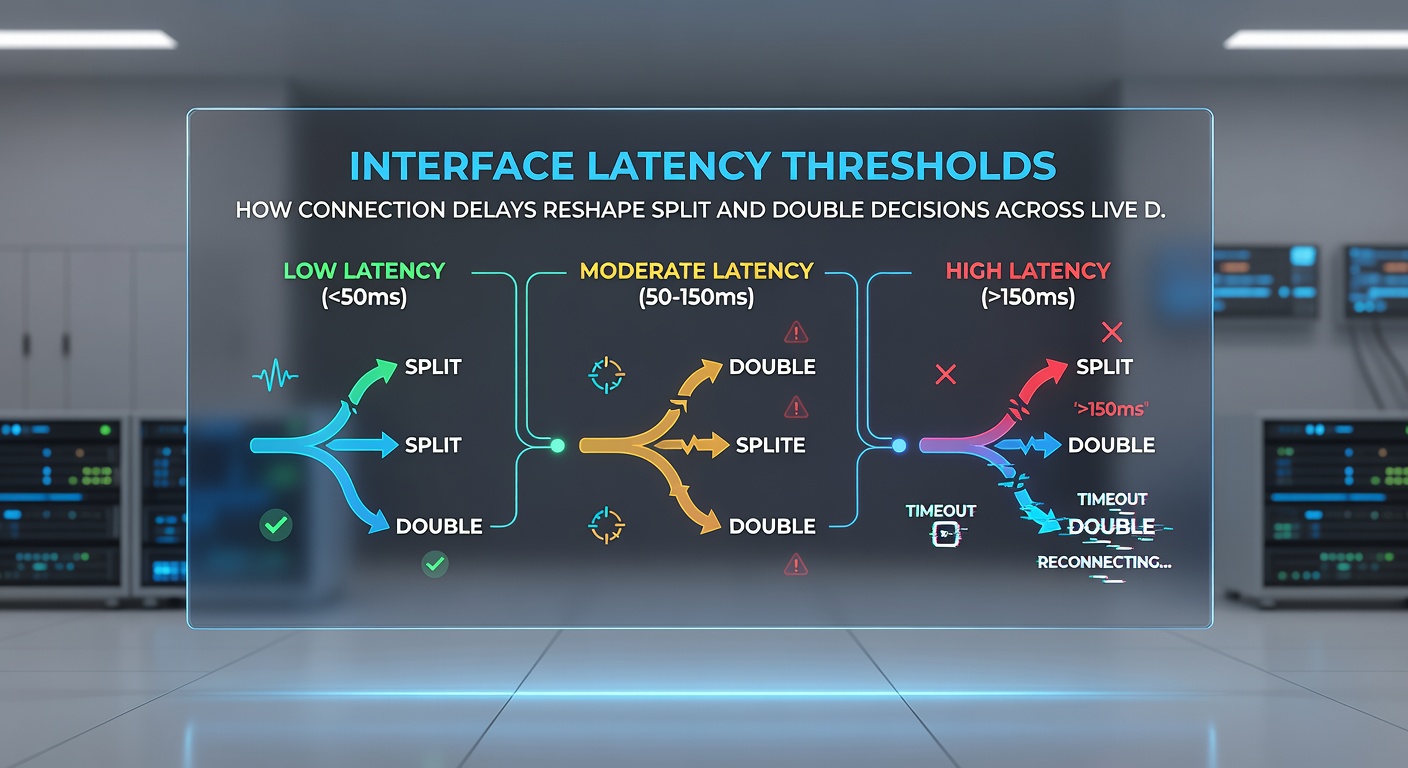 Grafiek die latency pieken en gemiste split- en doublebeslissingen vergelijkt over verschillende platformen