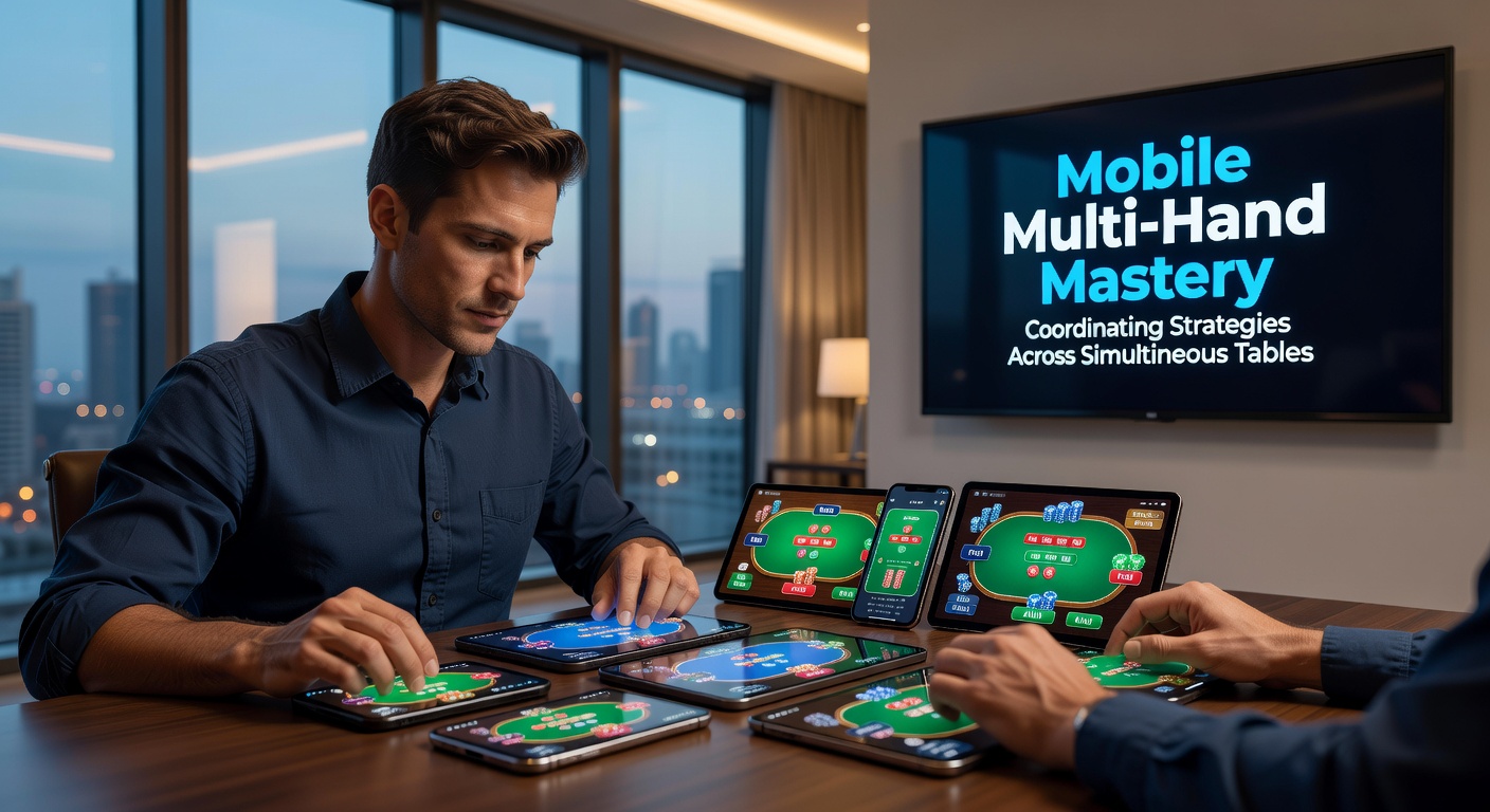 Speler beheert meerdere blackjacktafels tegelijk op een smartphone-scherm, met kaarten en inzetten zichtbaar