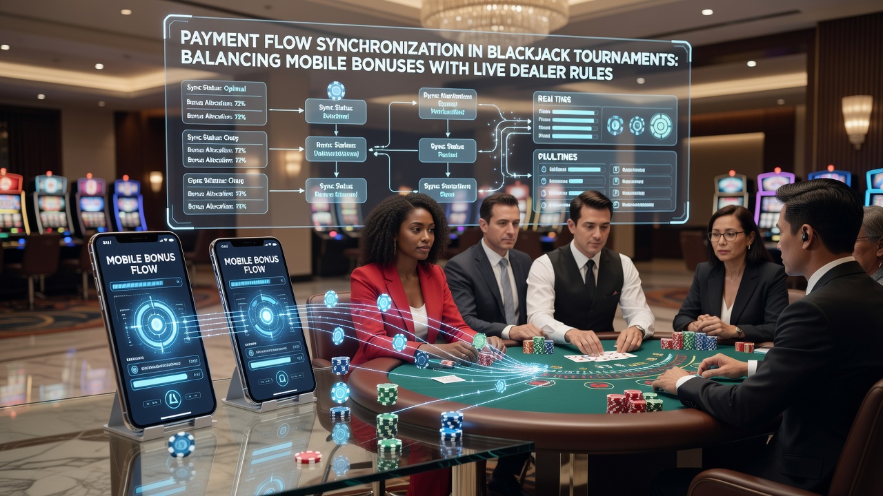 Diagram van integratie tussen mobiele apps en live dealer regels in blackjack toernooien