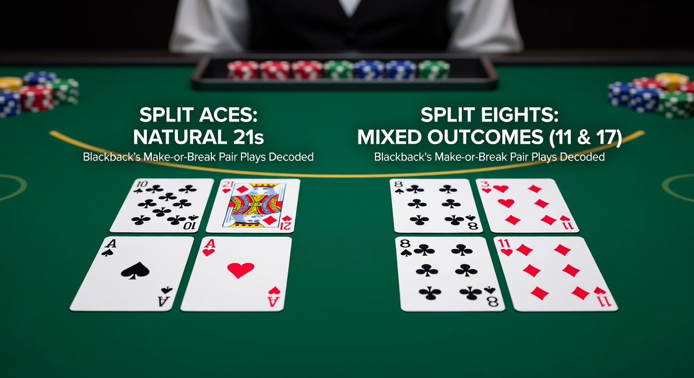 Grafiek met basic strategy chart voor splitten van achten en azen in verschillende dealer upcards