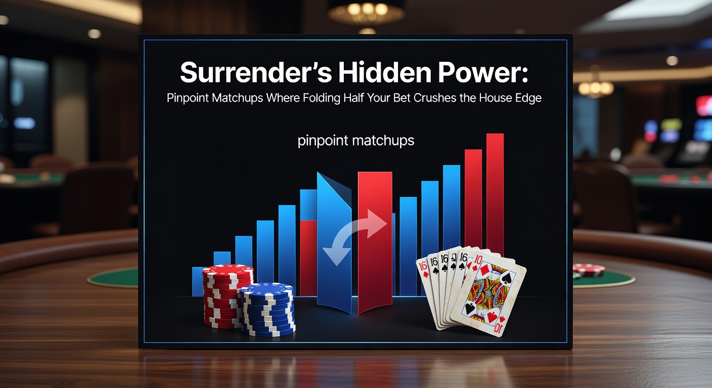Blackjacktafel met speler die nadenkt over surrender-optie tegen dealers upcard