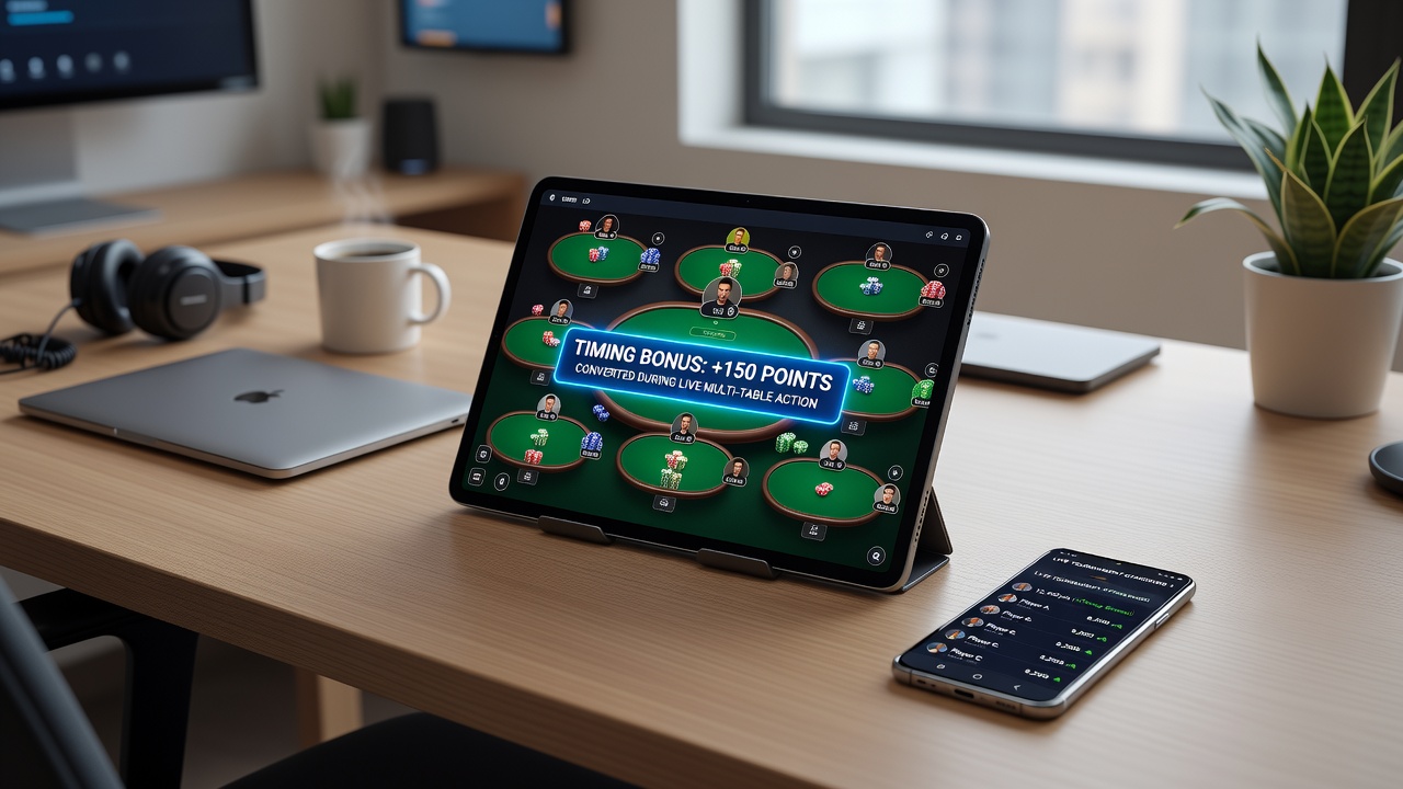 Detail van een mobiele blackjacktoernooi-interface met timer en bonusindicator